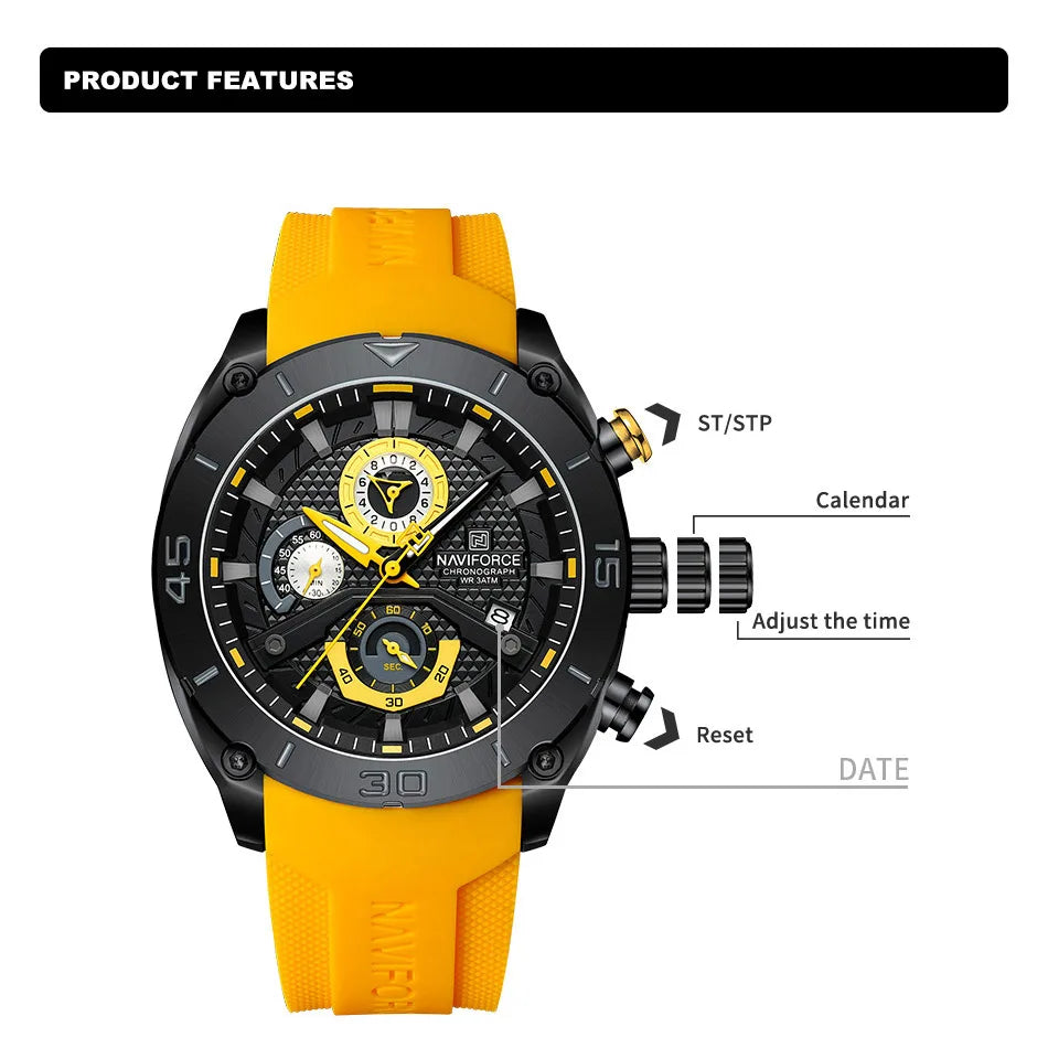 NAVIFORCE Men's Sport Watch Casual Silicone Strap Waterproof Luminous Chronograph Quartz Wristwatch