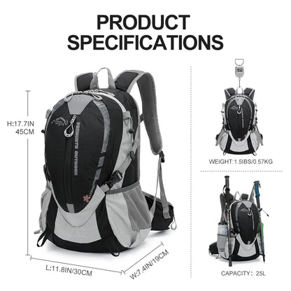 A 25L Backpack with an Optional 2L Hydration Bladder.