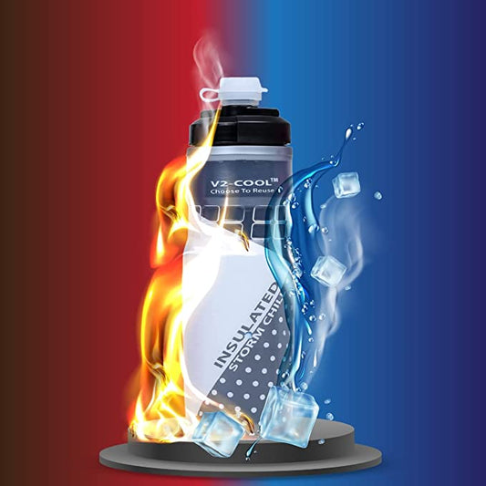 V2-Cool Storm Chill Insulated Water Bottle 620ml/ 20 oz |Slim & Leak Proof Cycling Water Bottle for Outdoor Sports & Activities|Double Wall Insulated Bottle, Cold Water Bottle for Travel & Gym (Black)