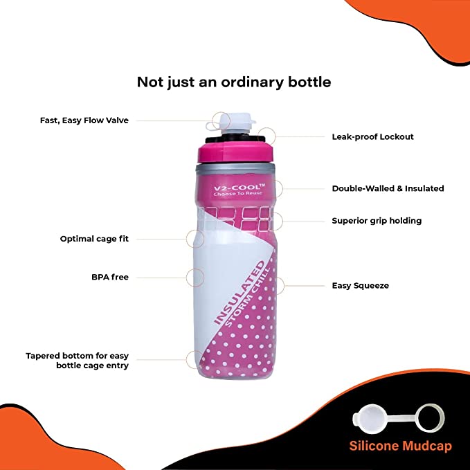 V2-Cool Storm Chill Insulated Water Bottle 620ml/ 20 oz |Slim & Leak Proof Cycling Water Bottle for Outdoor Sports & Activities|Double Wall Insulated Bottle, Cold Water Bottle for Travel & Gym (Black)